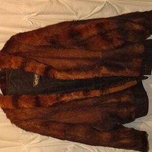 Vintage Gorgeous Authentic Red Mink Fur Coat with Leather- Suede inlay in Sleeve